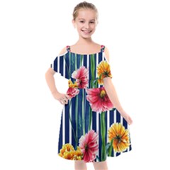 Charming And Cheerful Watercolor Flowers Kids  Cut Out Shoulders Chiffon Dress by GardenOfOphir