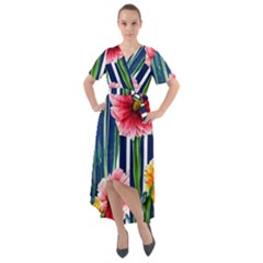 Charming And Cheerful Watercolor Flowers Front Wrap High Low Dress by GardenOfOphir