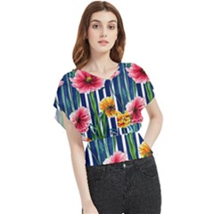 Charming And Cheerful Watercolor Flowers Butterfly Chiffon Blouse