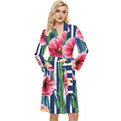 Charming And Cheerful Watercolor Flowers Long Sleeve Velvet Robe by GardenOfOphir