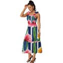 Charming And Cheerful Watercolor Flowers Tie-Strap Tiered Midi Chiffon Dress View2