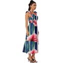 Charming And Cheerful Watercolor Flowers Tie-Strap Tiered Midi Chiffon Dress View3