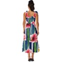 Charming And Cheerful Watercolor Flowers Tie-Strap Tiered Midi Chiffon Dress View4