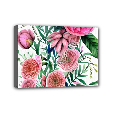 Captivating And Celestial Watercolor Flowers Mini Canvas 7  X 5  (stretched) by GardenOfOphir