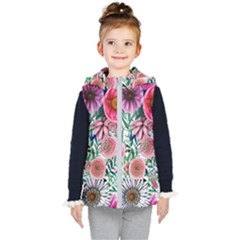 Captivating And Celestial Watercolor Flowers Kids  Hooded Puffer Vest by GardenOfOphir