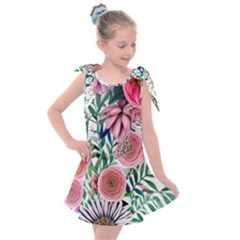 Captivating And Celestial Watercolor Flowers Kids  Tie Up Tunic Dress by GardenOfOphir