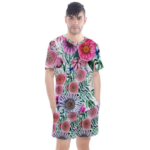 Captivating And Celestial Watercolor Flowers Men s Mesh Tee And Shorts Set by GardenOfOphir