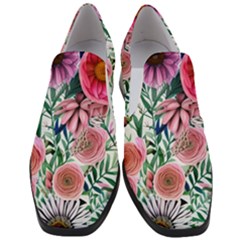 Captivating And Celestial Watercolor Flowers Women Slip On Heel Loafers by GardenOfOphir