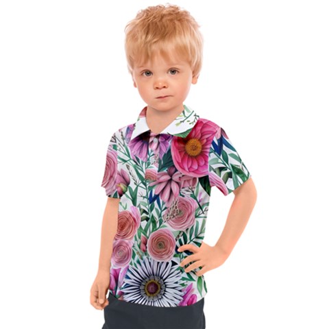 Captivating And Celestial Watercolor Flowers Kids  Polo Tee by GardenOfOphir