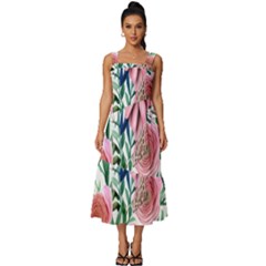 Captivating And Celestial Watercolor Flowers Square Neckline Tiered Midi Dress by GardenOfOphir