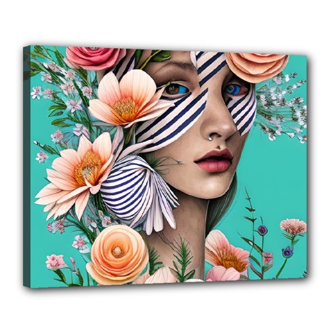 Whimsy Lady Combined Watercolor Flowers Canvas 20  X 16  (stretched) by GardenOfOphir