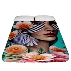 Whimsy Lady Combined Watercolor Flowers Fitted Sheet (king Size) by GardenOfOphir