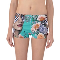 Whimsy Lady Combined Watercolor Flowers Boyleg Bikini Bottoms by GardenOfOphir