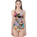 Whimsy Lady Combined Watercolor Flowers One Piece Swimsuit View1