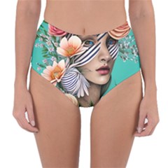 Whimsy Lady Combined Watercolor Flowers Reversible High-waist Bikini Bottoms by GardenOfOphir