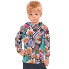 Whimsy Lady Combined Watercolor Flowers Kids  Hooded Pullover by GardenOfOphir