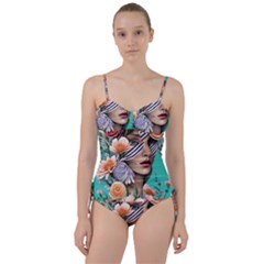 Whimsy Lady Combined Watercolor Flowers Sweetheart Tankini Set by GardenOfOphir