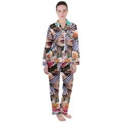 Whimsy Lady Combined Watercolor Flowers Women s Long Sleeve Satin Pajamas Set	 by GardenOfOphir