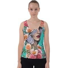 Whimsy Lady Combined Watercolor Flowers Velvet Tank Top by GardenOfOphir