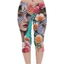 Whimsy Lady Combined Watercolor Flowers Velvet Capri Leggings  View1