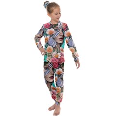 Whimsy Lady Combined Watercolor Flowers Kids  Long Sleeve Set  by GardenOfOphir