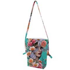 Whimsy Lady Combined Watercolor Flowers Folding Shoulder Bag by GardenOfOphir