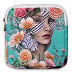 Whimsy Lady Combined Watercolor Flowers Mini Square Pouch by GardenOfOphir