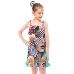 Whimsy Lady Combined Watercolor Flowers Kids  Overall Dress by GardenOfOphir