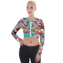 Whimsy Lady Combined Watercolor Flowers Long Sleeve Cropped Velvet Jacket by GardenOfOphir