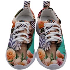 Whimsy Lady Combined Watercolor Flowers Kids Athletic Shoes by GardenOfOphir