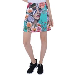 Whimsy Lady Combined Watercolor Flowers Tennis Skirt by GardenOfOphir