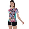 Whimsy Lady Combined Watercolor Flowers Back Circle Cutout Sports Tee View1