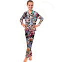 Whimsy Lady Combined Watercolor Flowers Kid s Satin Long Sleeve Pajamas Set View1