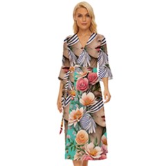 Whimsy Lady Combined Watercolor Flowers Midsummer Wrap Dress by GardenOfOphir