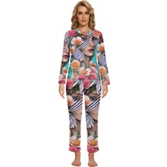 Whimsy Lady Combined Watercolor Flowers Womens  Long Sleeve Lightweight Pajamas Set by GardenOfOphir