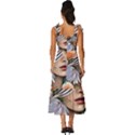 Whimsy Lady Combined Watercolor Flowers Tie-Strap Tiered Midi Chiffon Dress View4