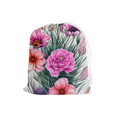 Color-infused Watercolor Flowers Drawstring Pouch (large) by GardenOfOphir