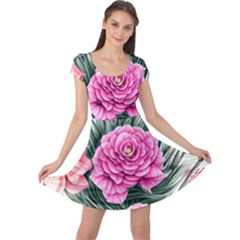 Color-infused Watercolor Flowers Cap Sleeve Dress by GardenOfOphir