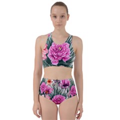 Color-infused Watercolor Flowers Racer Back Bikini Set by GardenOfOphir