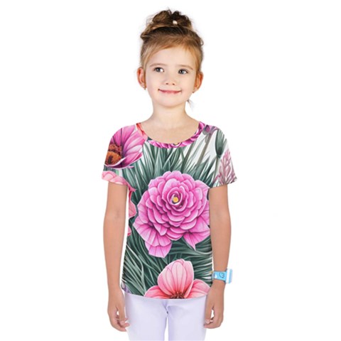 Color-infused Watercolor Flowers Kids  One Piece Tee by GardenOfOphir