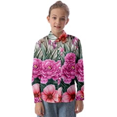 Color-infused Watercolor Flowers Kids  Long Sleeve Shirt by GardenOfOphir