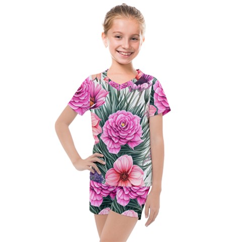 Color-infused Watercolor Flowers Kids  Mesh Tee And Shorts Set by GardenOfOphir