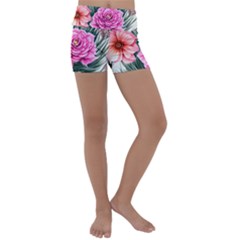 Color-infused Watercolor Flowers Kids  Lightweight Velour Yoga Shorts by GardenOfOphir