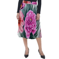 Color-infused Watercolor Flowers Classic Velour Midi Skirt  by GardenOfOphir