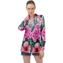 Color-infused Watercolor Flowers Long Sleeve Satin Shirt View1