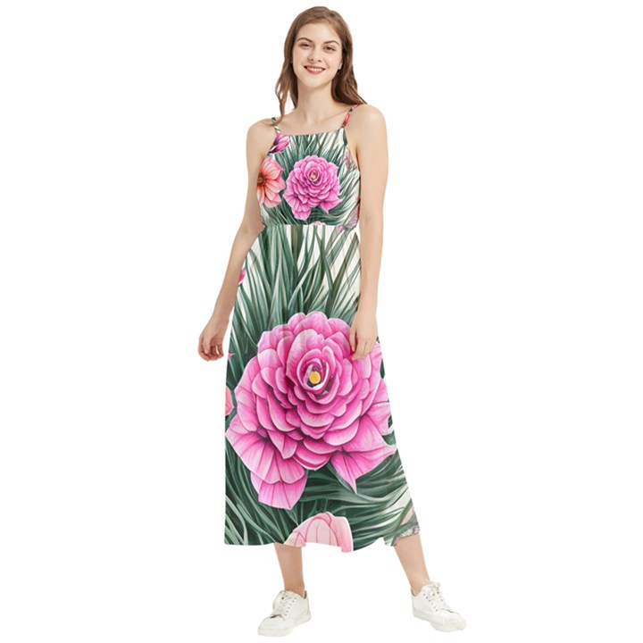 Color-infused Watercolor Flowers Boho Sleeveless Summer Dress