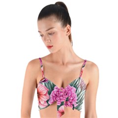 Color-infused Watercolor Flowers Woven Tie Front Bralet by GardenOfOphir