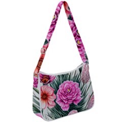 Color-infused Watercolor Flowers Zip Up Shoulder Bag by GardenOfOphir