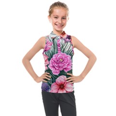 Color-infused Watercolor Flowers Kids  Sleeveless Polo Tee