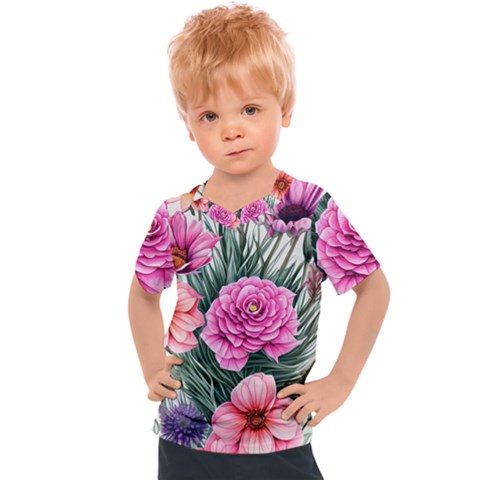 Color-infused Watercolor Flowers Kids  Sports Tee by GardenOfOphir